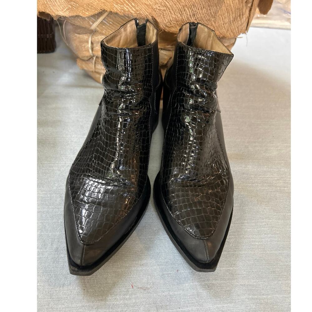 Blk Ankle Boots Western Dress Pointed Toe Faux Snake Women’s 41(10 us),LAX
